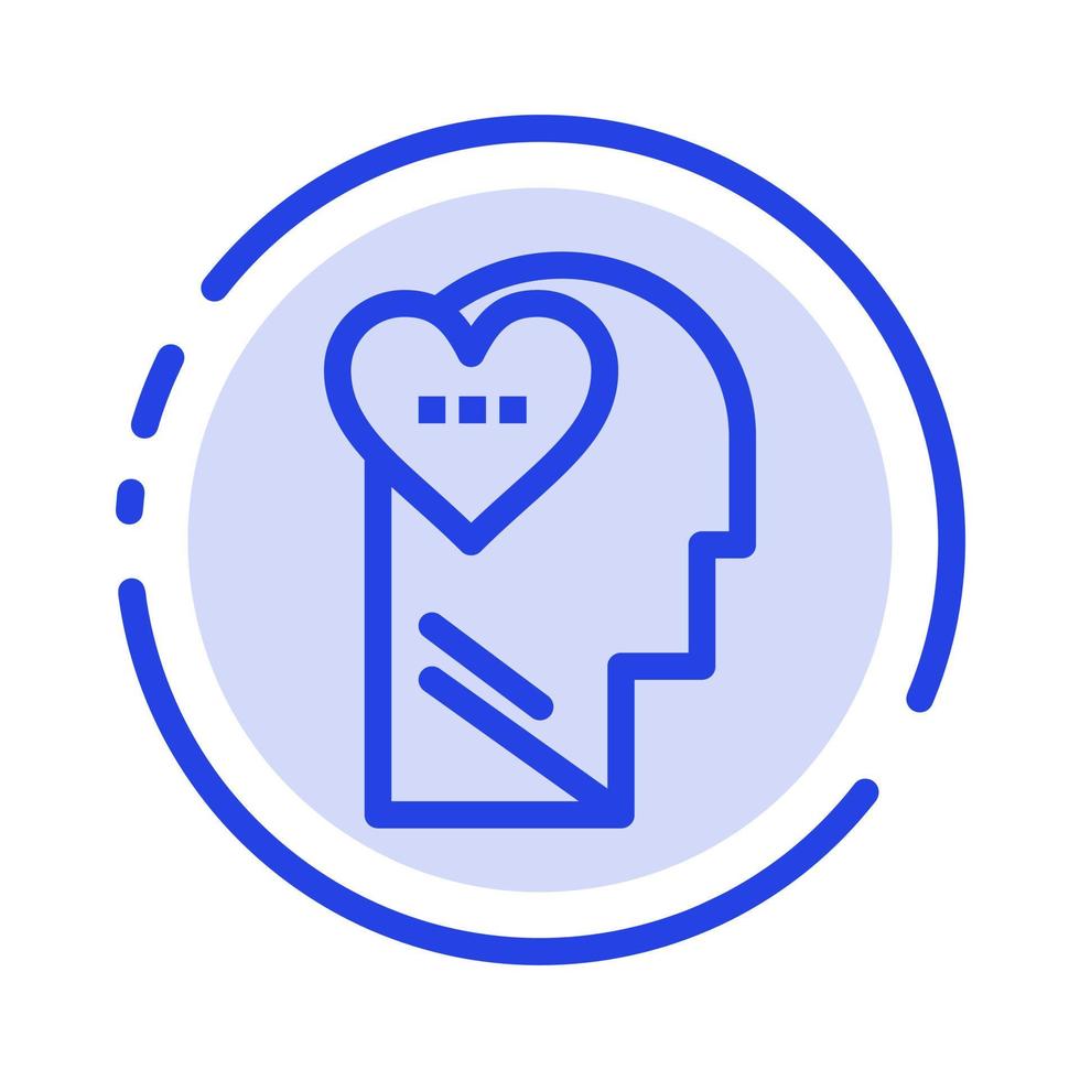 sentimientos amor mente cabeza línea punteada azul icono de línea vector