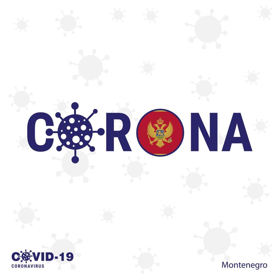 montenegro coronavirus tipografía covid19 bandera del país quédese en casa manténgase saludable cuide su propia salud vector