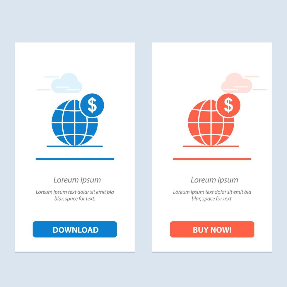 Dollar Global Business Globe International  Blue and Red Download and Buy Now web Widget Card Template vector