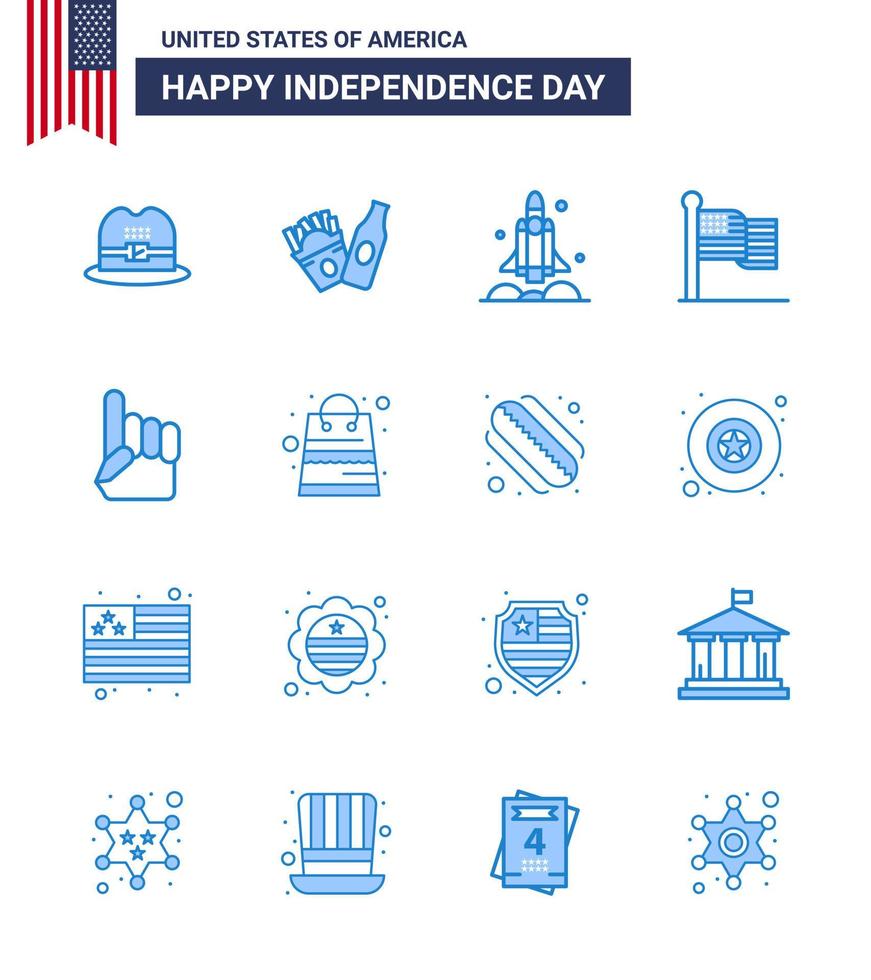 conjunto de 16 iconos del día de estados unidos símbolos americanos signos del día de la independencia para estados unidos mano de espuma nave espacial bandera de estados unidos elementos de diseño de vector de día de estados unidos editables