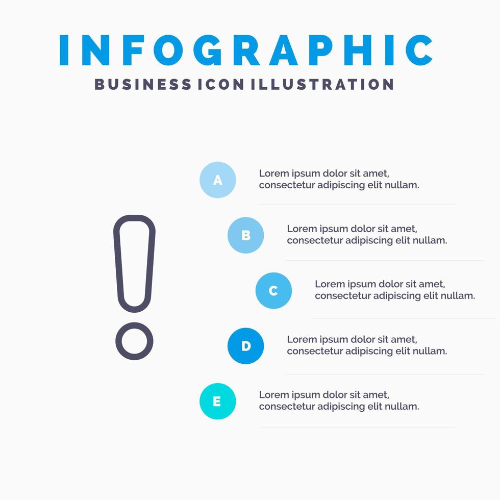 icono de línea de señal de advertencia de peligro de alerta con fondo de infografía de presentación de 5 pasos vector