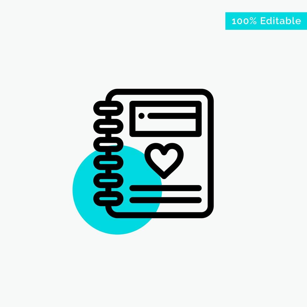 Notebook Love Heart Wedding turquoise highlight circle point Vector icon