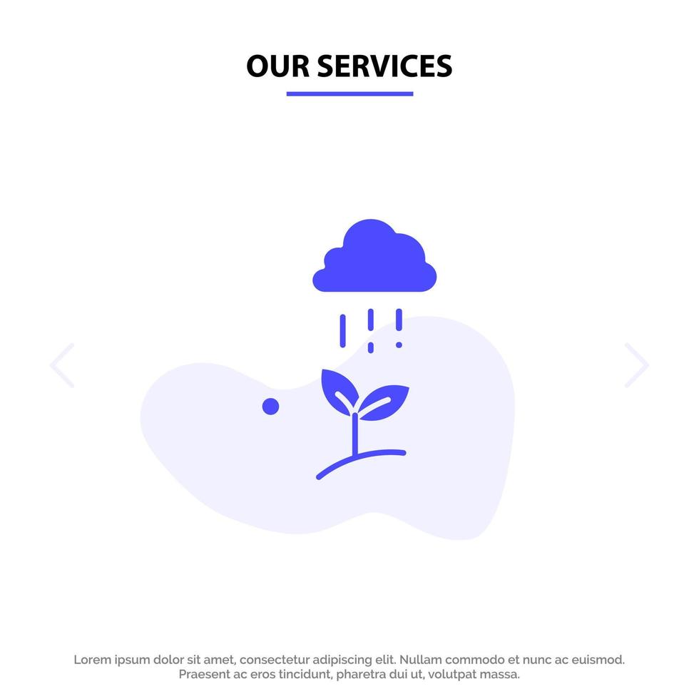 nuestros servicios nube lluvia nube naturaleza lluvia de primavera icono de glifo sólido plantilla de tarjeta web vector