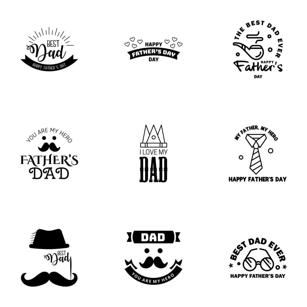 feliz día del padre saludo mano letras insignias 9 negro error tipográfico aislado en blanco plantilla de diseño de tipografía para cartel banner tarjeta de regalo camiseta impresión etiqueta pegatina retro estilo vintage vector il