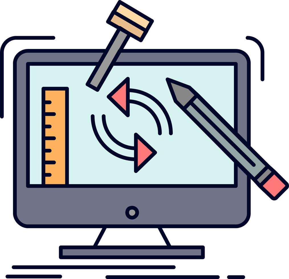 engineering project tools workshop processing Flat Color Icon Vector