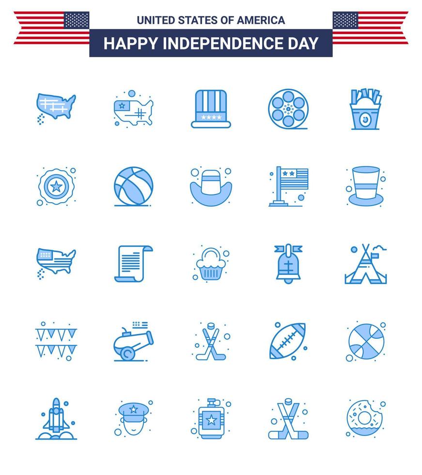 Editable Vector Blue Pack of USA Day 25 Simple Blues of star usa movis food frise Editable USA Day Vector Design Elements