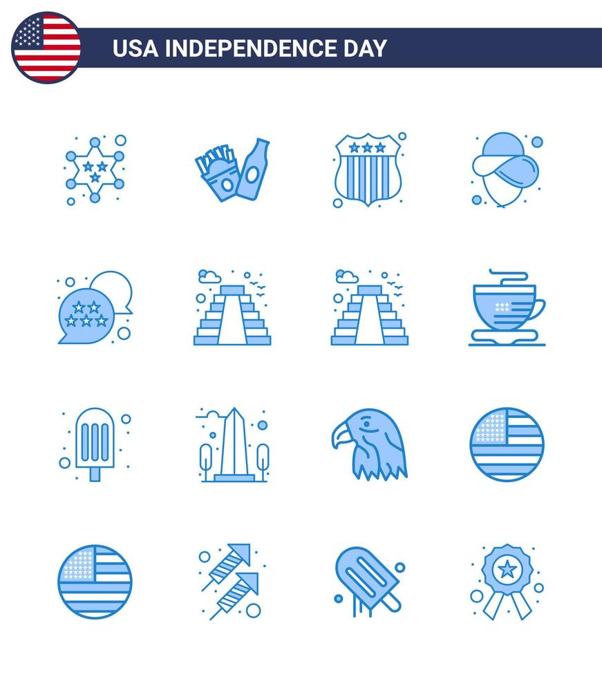 Happy Independence Day 16 Blues Icon Pack for Web and Print american star investigating usa hat Editable USA Day Vector Design Elements