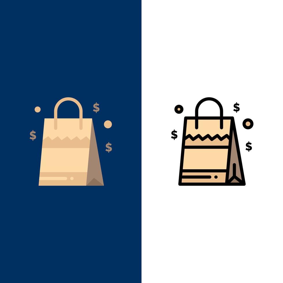 bolsa bolso usa iconos americanos plano y lleno de línea conjunto de iconos vector fondo azul