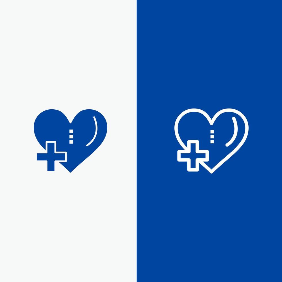 corazón amor agregar línea más y glifo icono sólido bandera azul vector