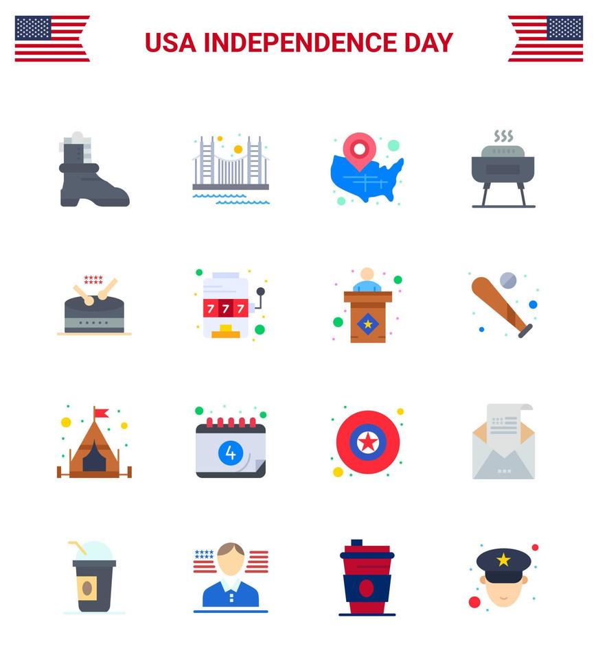 16 USA Flat Pack of Independence Day Signs and Symbols of holiday celebration usa barbeque wisconsin Editable USA Day Vector Design Elements