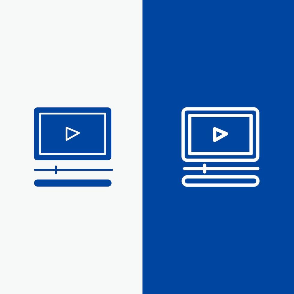 reproductor de video audio mp3 mp4 línea y glifo icono sólido banner azul línea y glifo icono sólido banner azul vector