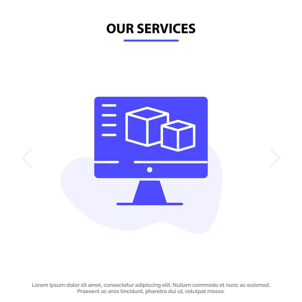 Our Services Computer Monitor Box Computing Solid Glyph Icon Web card Template vector