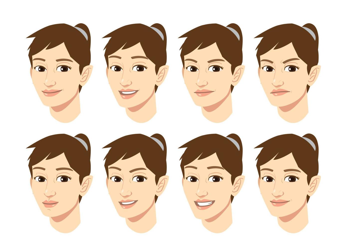 Young woman head with multiple facial expression vector