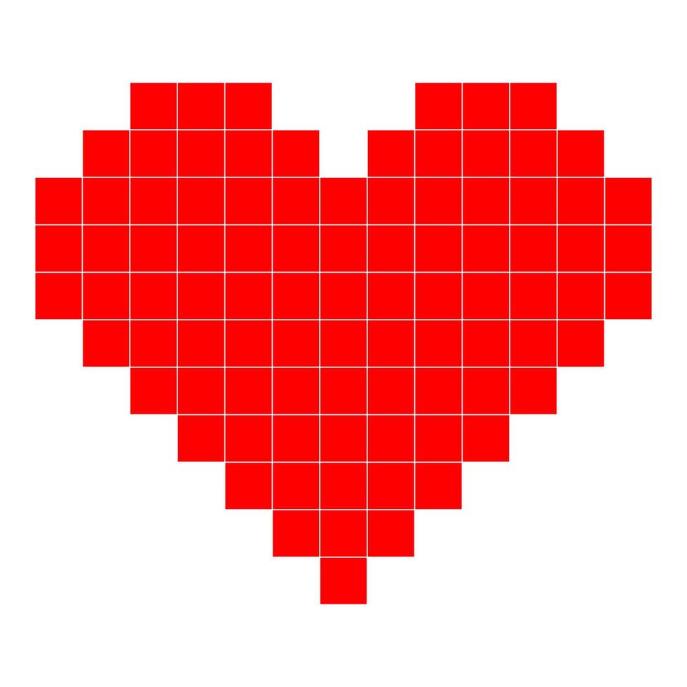 red pixel heart on white background vector
