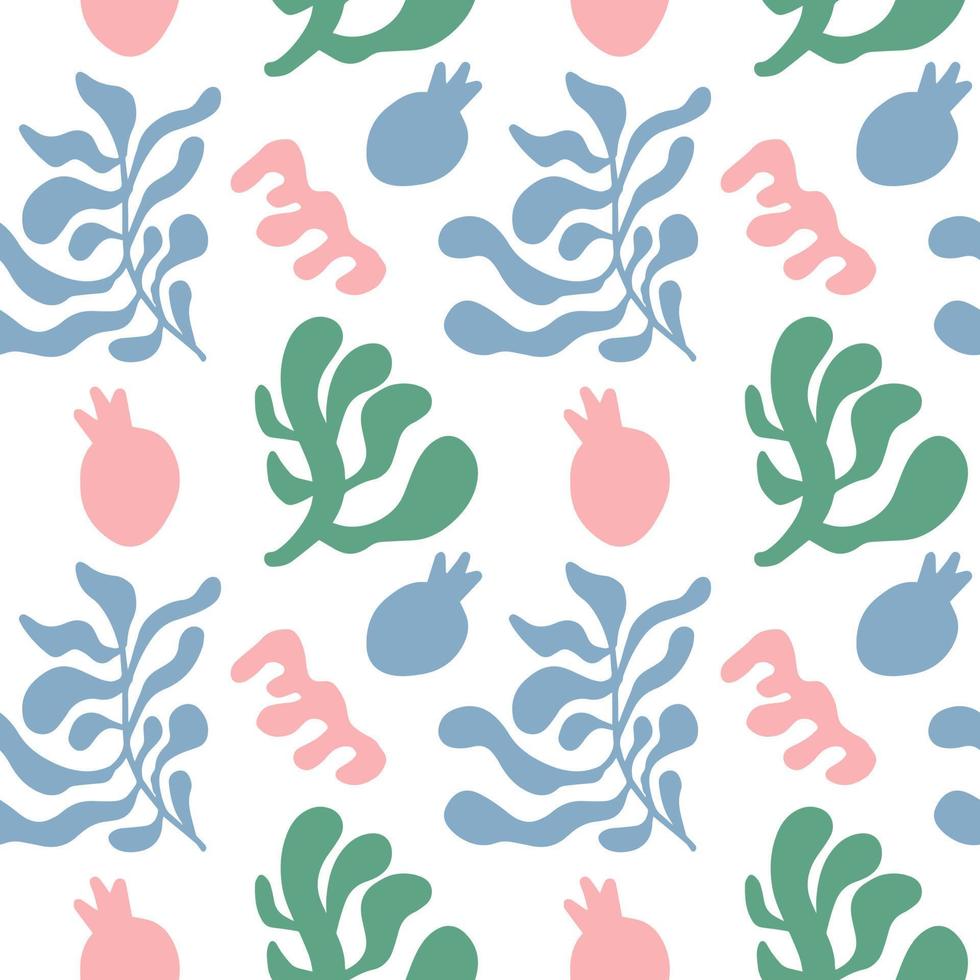 patrón de formas orgánicas abstractas mínimas dibujadas a mano estilo matisse. color rosa, azul y verde. collage de impresión contemporánea. plantilla de moda para el diseño. vector