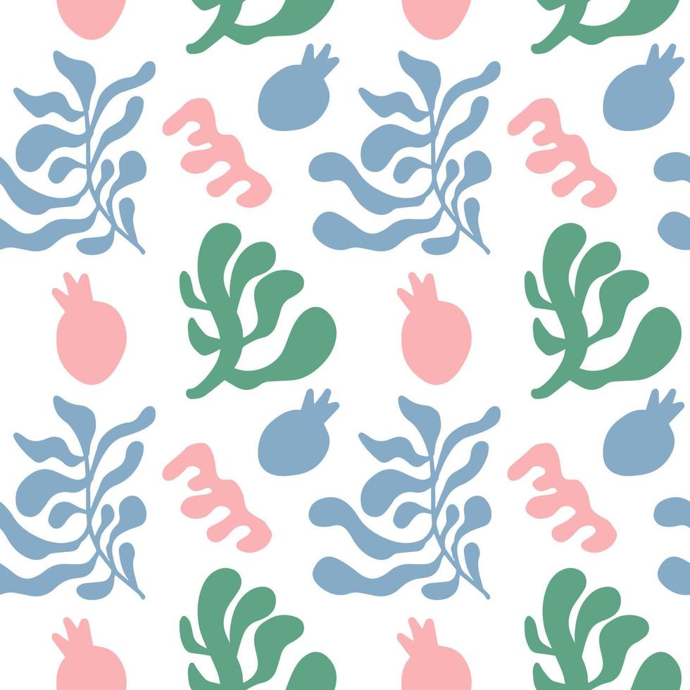 Hand drawn minimal abstract organic shapes pattern matisse style. Pink, blue and green color. Collage contemporary print. Fashionable template for design. vector