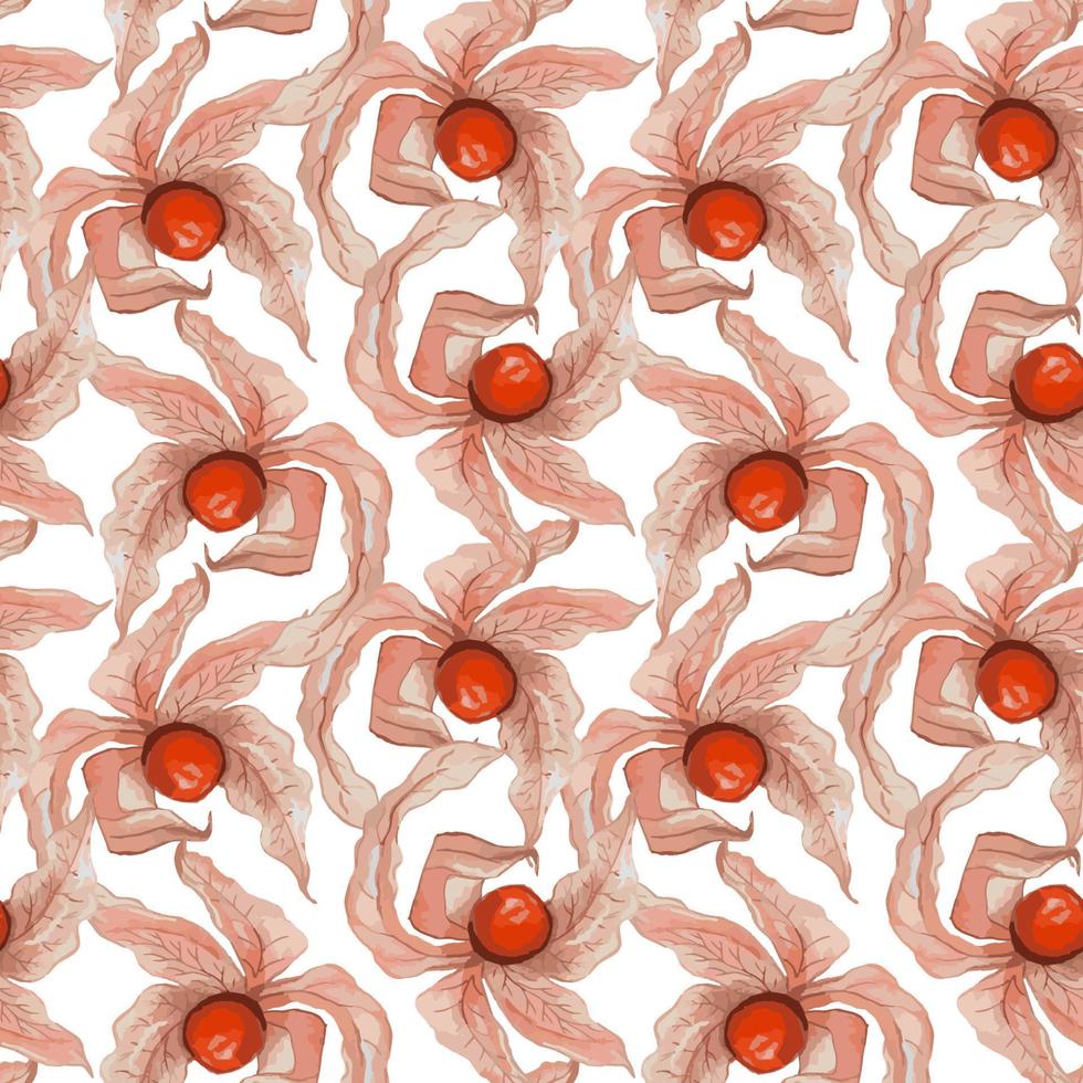 Seamless vector pattern with physalis. Watercolor background. EPS10