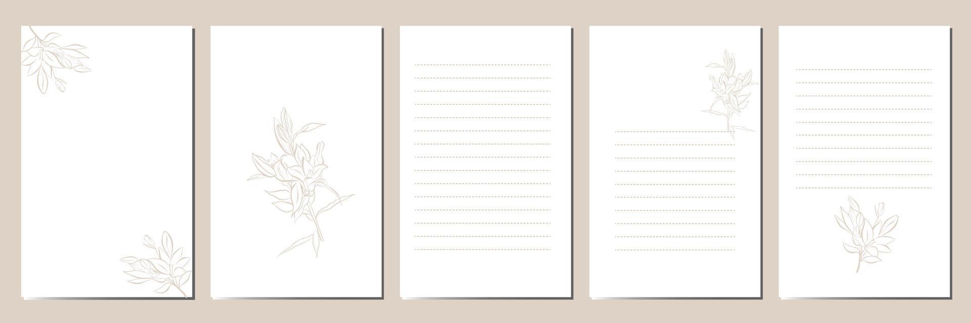 Personal diary templates. Vector elegant design.