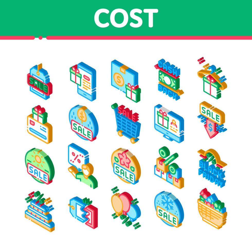 Cost Reduction Sale Isometric Icons Set Vector