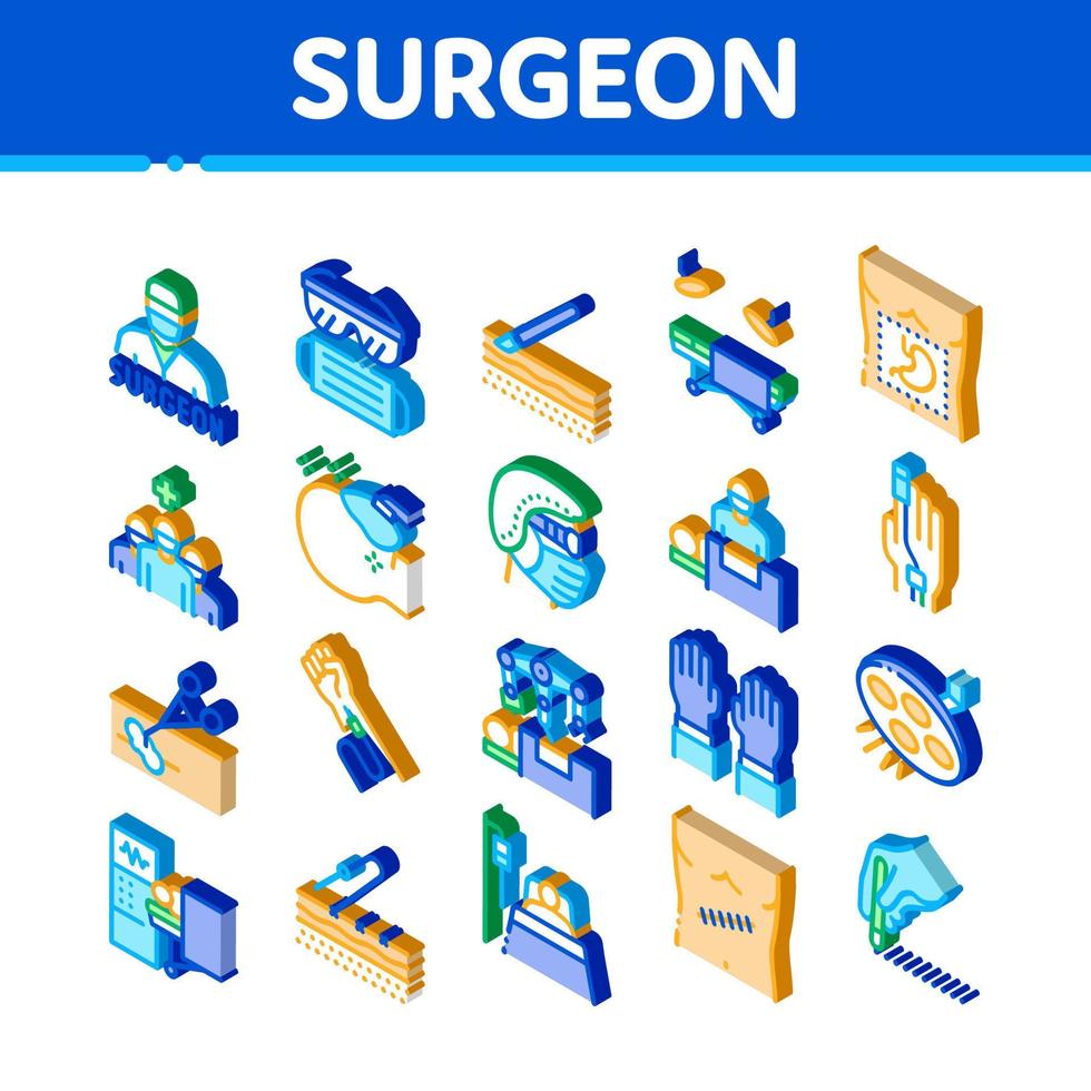 Surgeon Medical Doctor Isometric Icons Set Vector