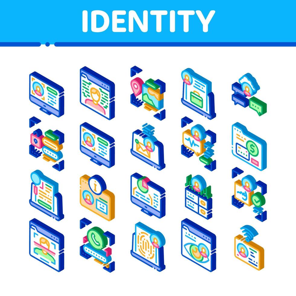 vector de conjunto de iconos isométricos de usuario de identidad digital