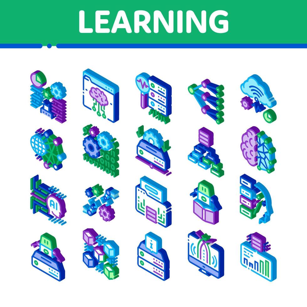 vector de conjunto de iconos isométricos de ai de aprendizaje automático