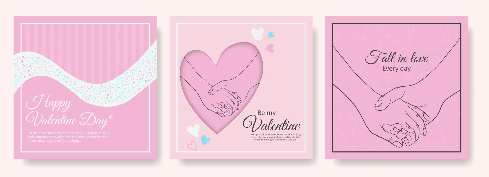 conjunto de publicaciones en redes sociales de celebración del día de san valentín vector