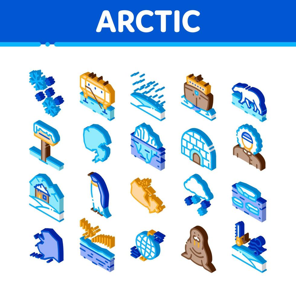 Arctic And Antarctic Isometric Icons Set Vector