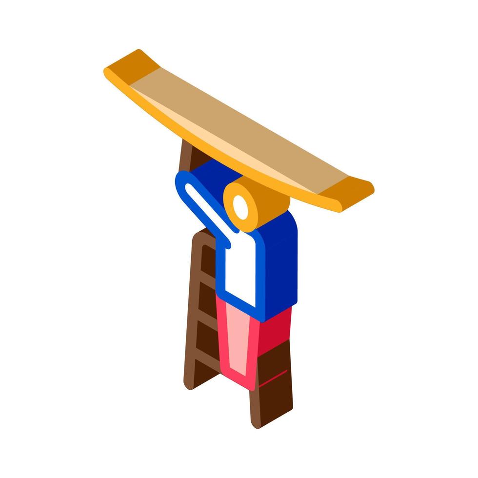 worker stretching ceiling isometric icon vector illustration
