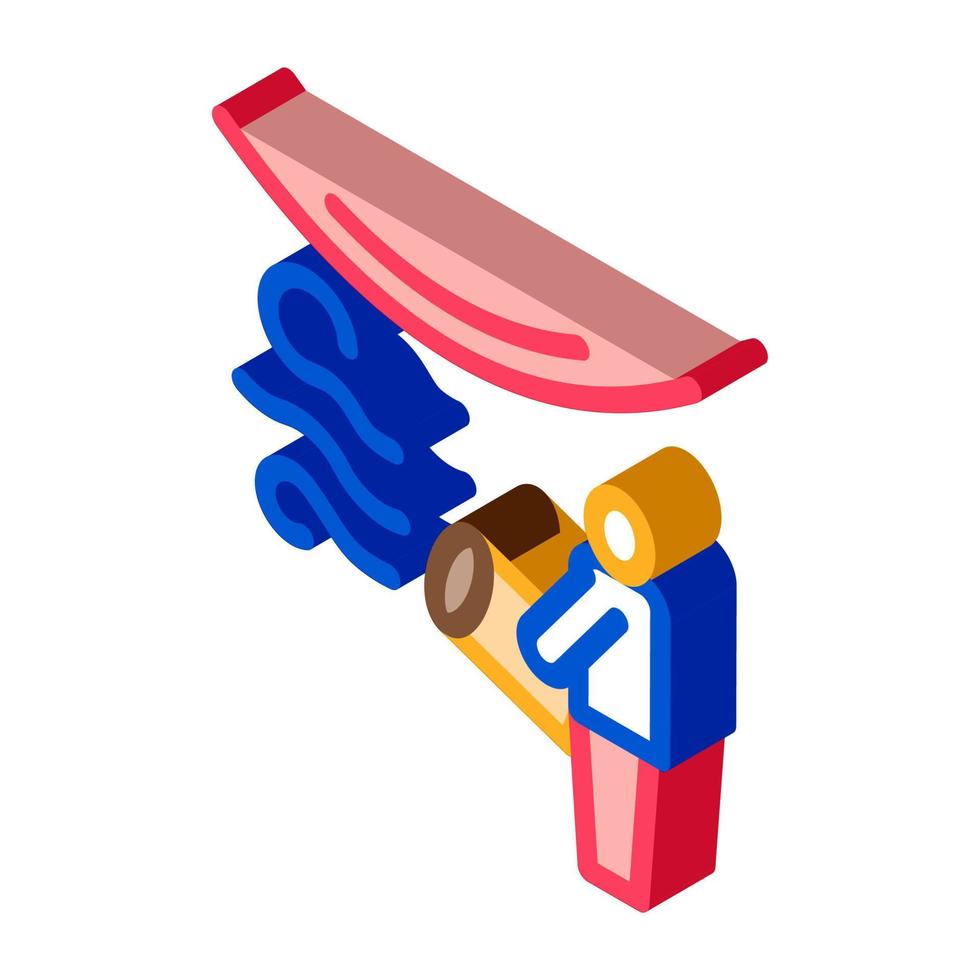 worker heating stretch ceiling with fan isometric icon vector illustration