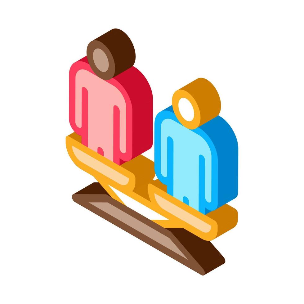 different race human balance on scales isometric icon vector illustration