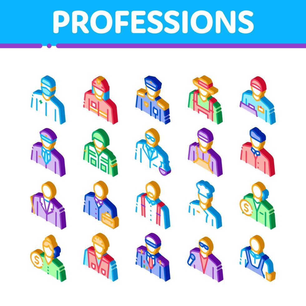 Professions People Isometric Icons Set Vector