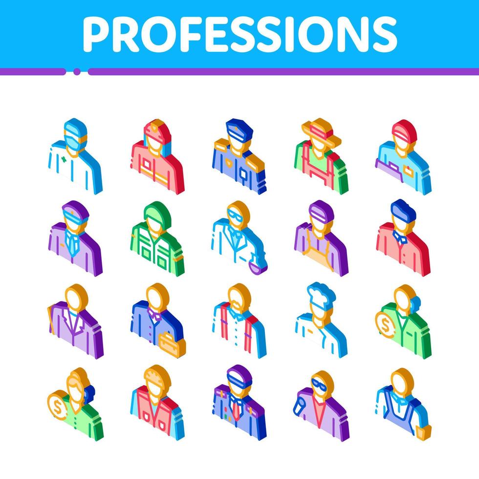 Professions People Isometric Icons Set Vector