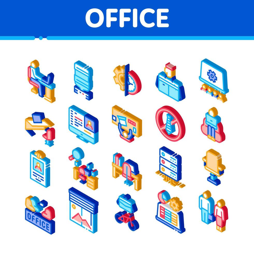 Office And Workplace Isometric Icons Set Vector