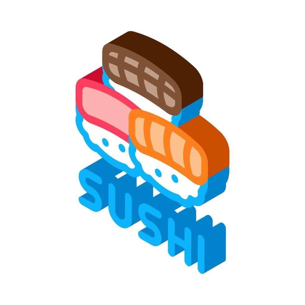 sushi roll with fish meat isometric icon vector illustration