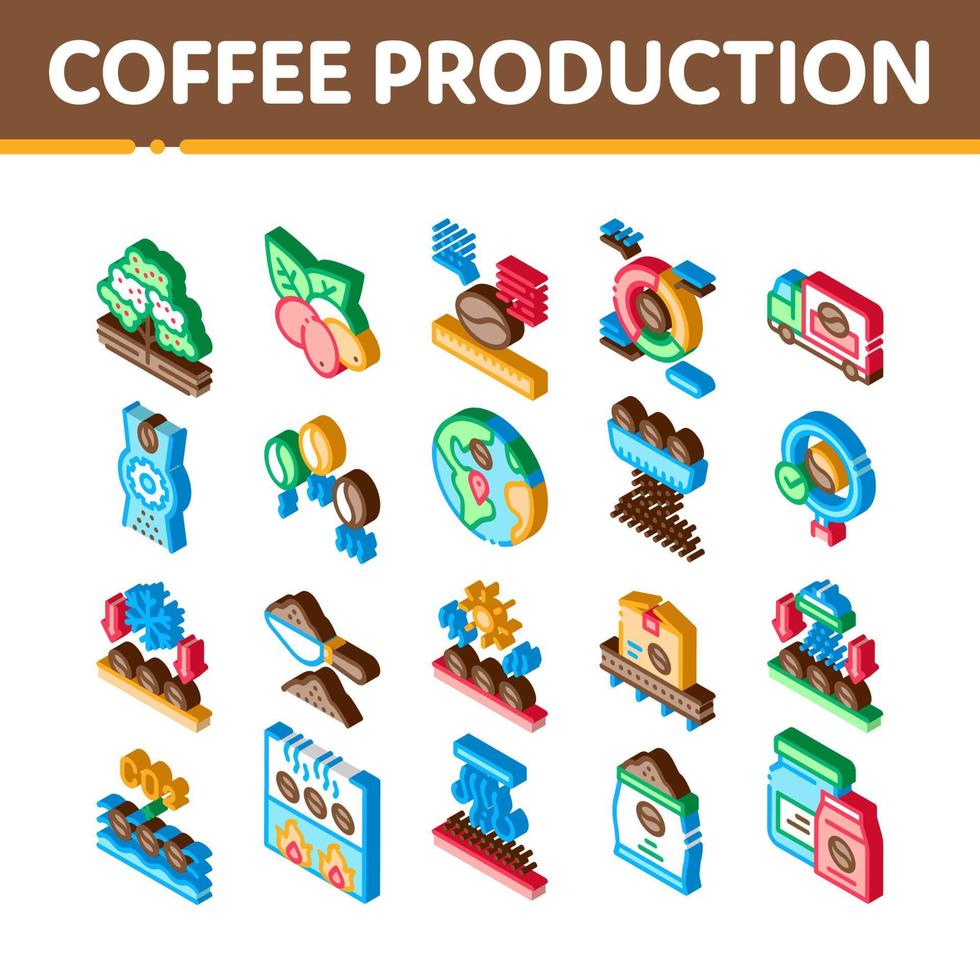 conjunto de iconos isométricos de producción de café vector