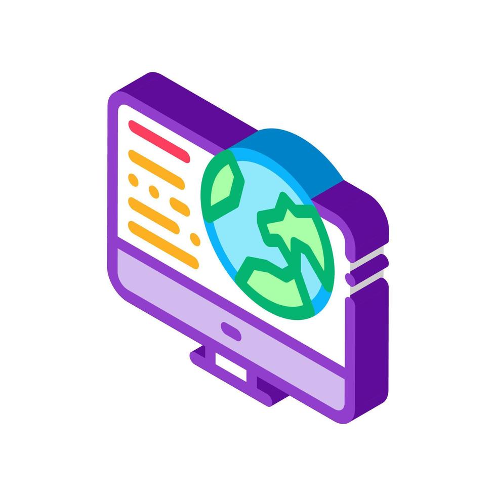 earth on computer screen isometric icon vector illustration