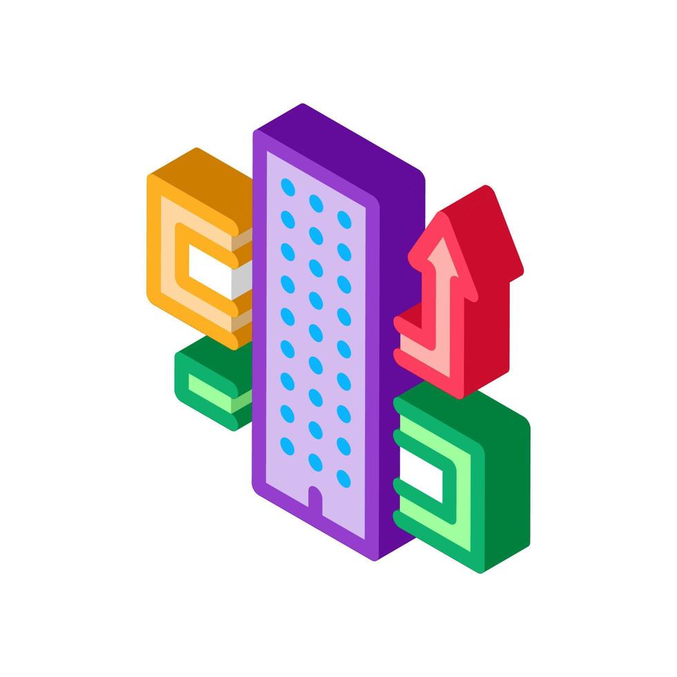 skyscraper and growing arrow isometric icon vector illustration