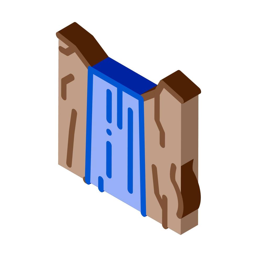 agua de cascada que cae de la ilustración de vector de icono isométrico de montaña