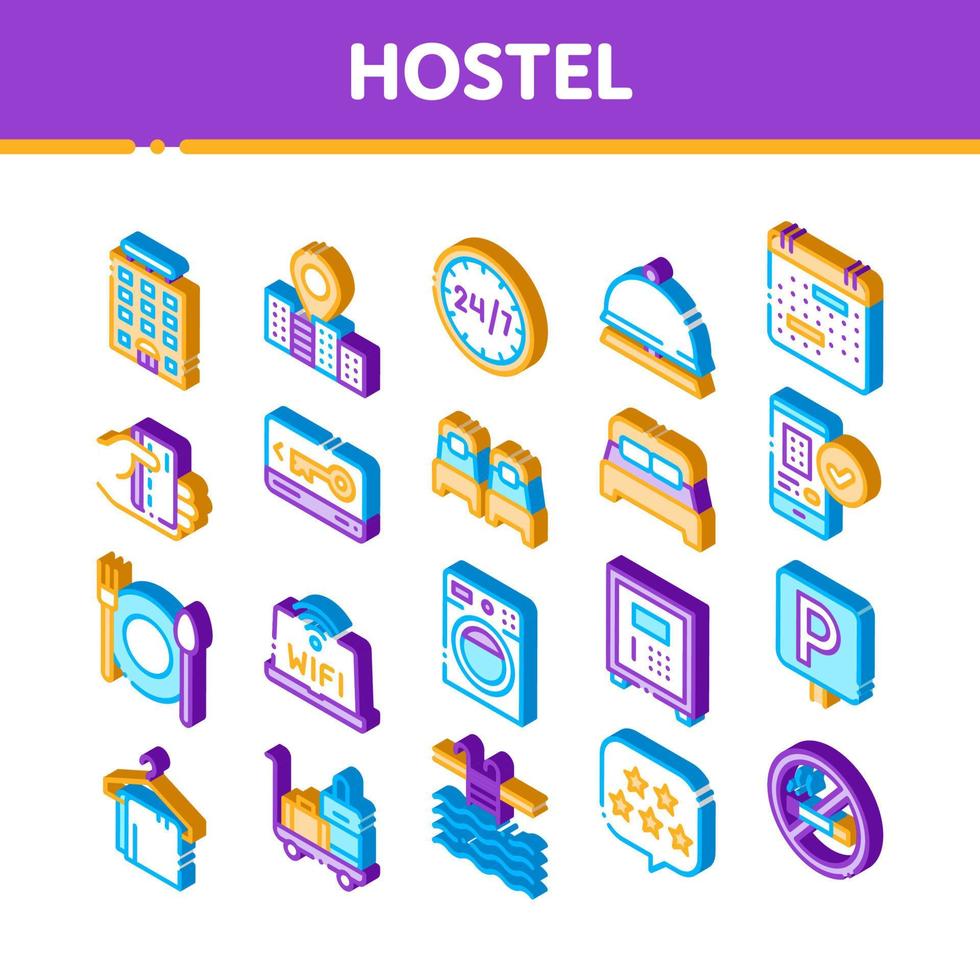 Hostel Isometric Vector Sign Icons Set