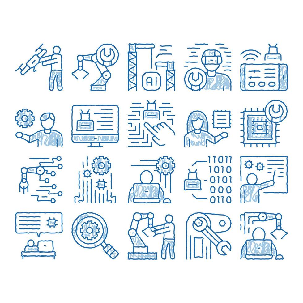 Robotics Master icon hand drawn illustration vector