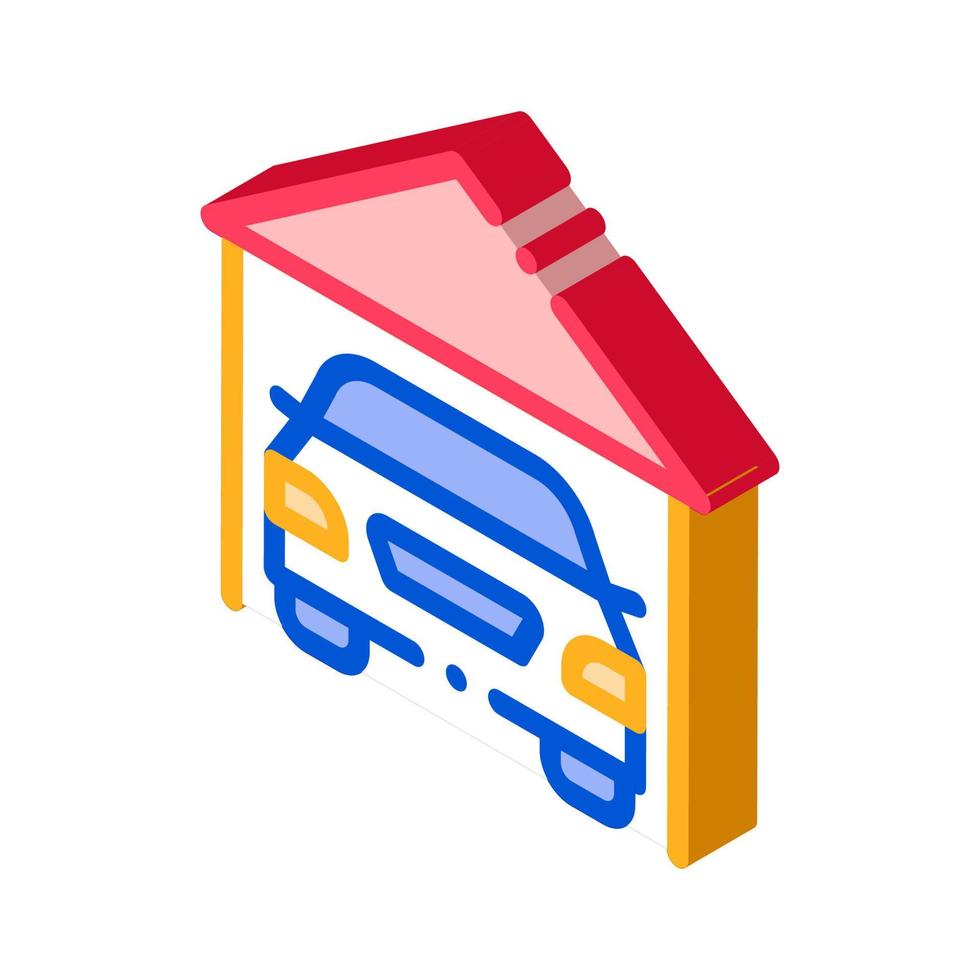 Garage Shed With Car Vehicle isometric icon vector illustration