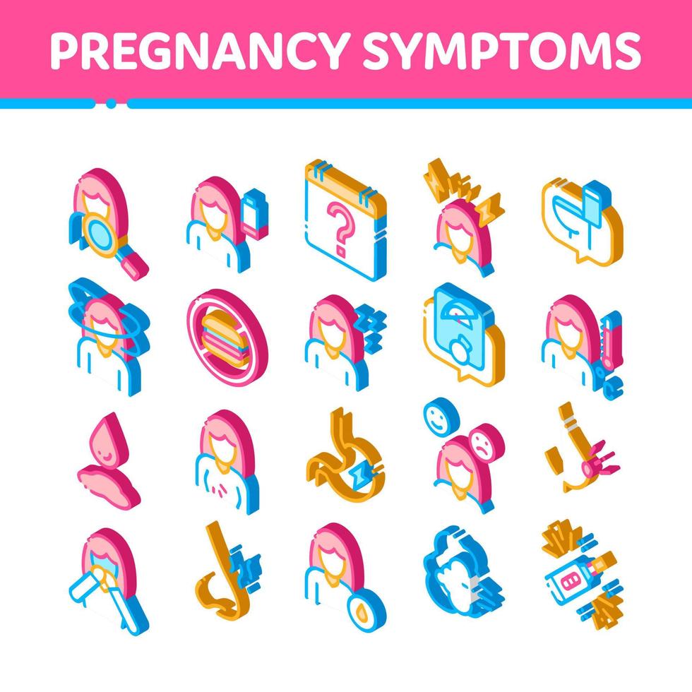 Symptomps Of Pregnancy Element Vector Isometric Icons Set