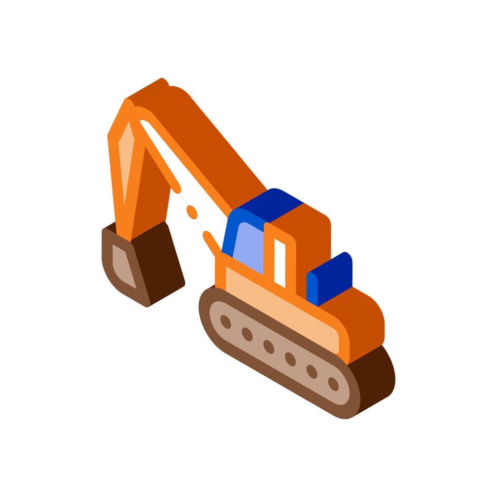 road repair excavator isometric icon vector illustration