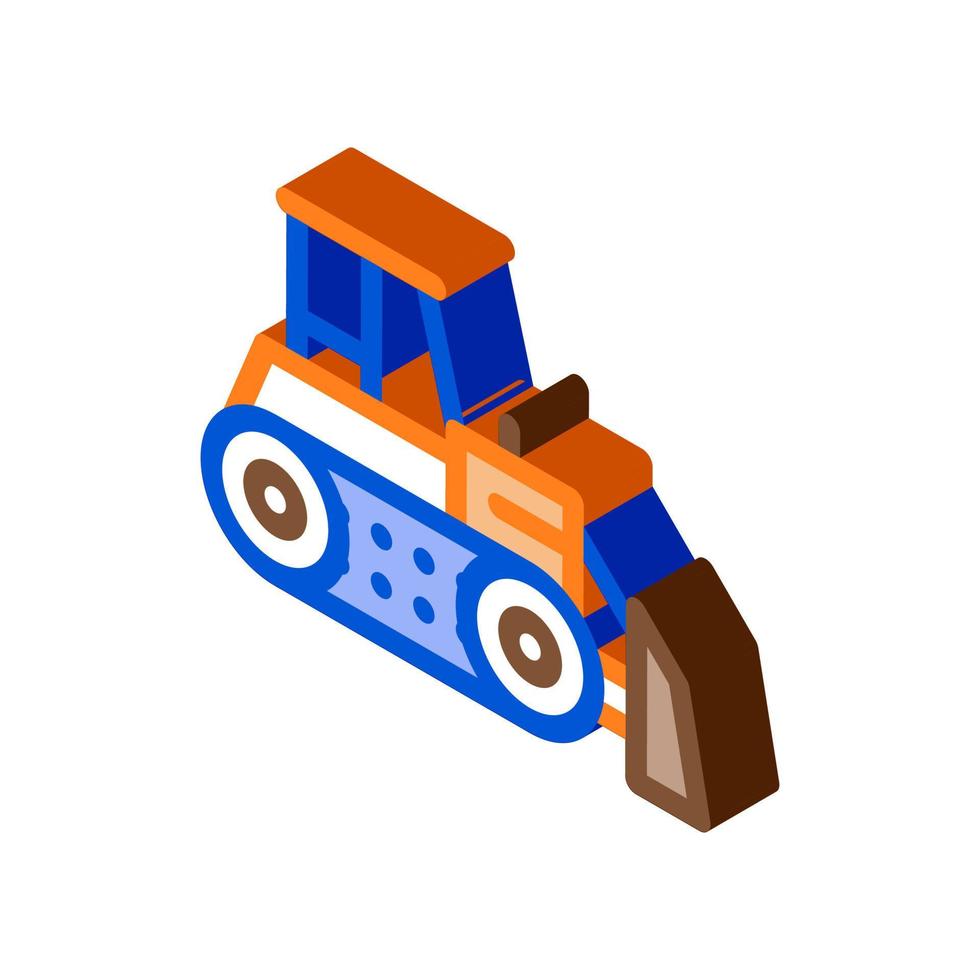 Ilustración de vector de icono isométrico de bulldozer de reparación de carreteras