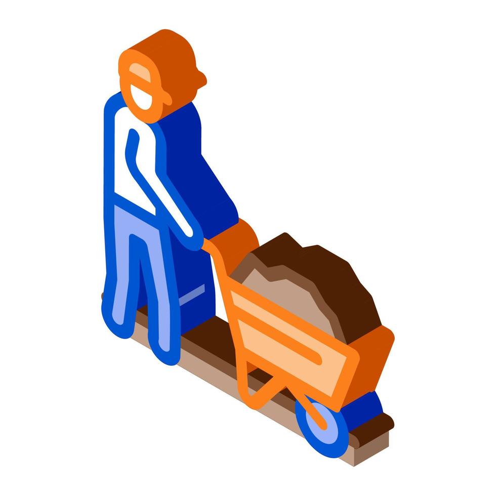 worker with cart isometric icon vector illustration