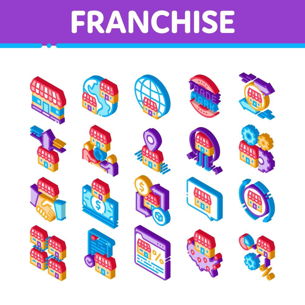 Franchise Business Isometric Icons Set Vector