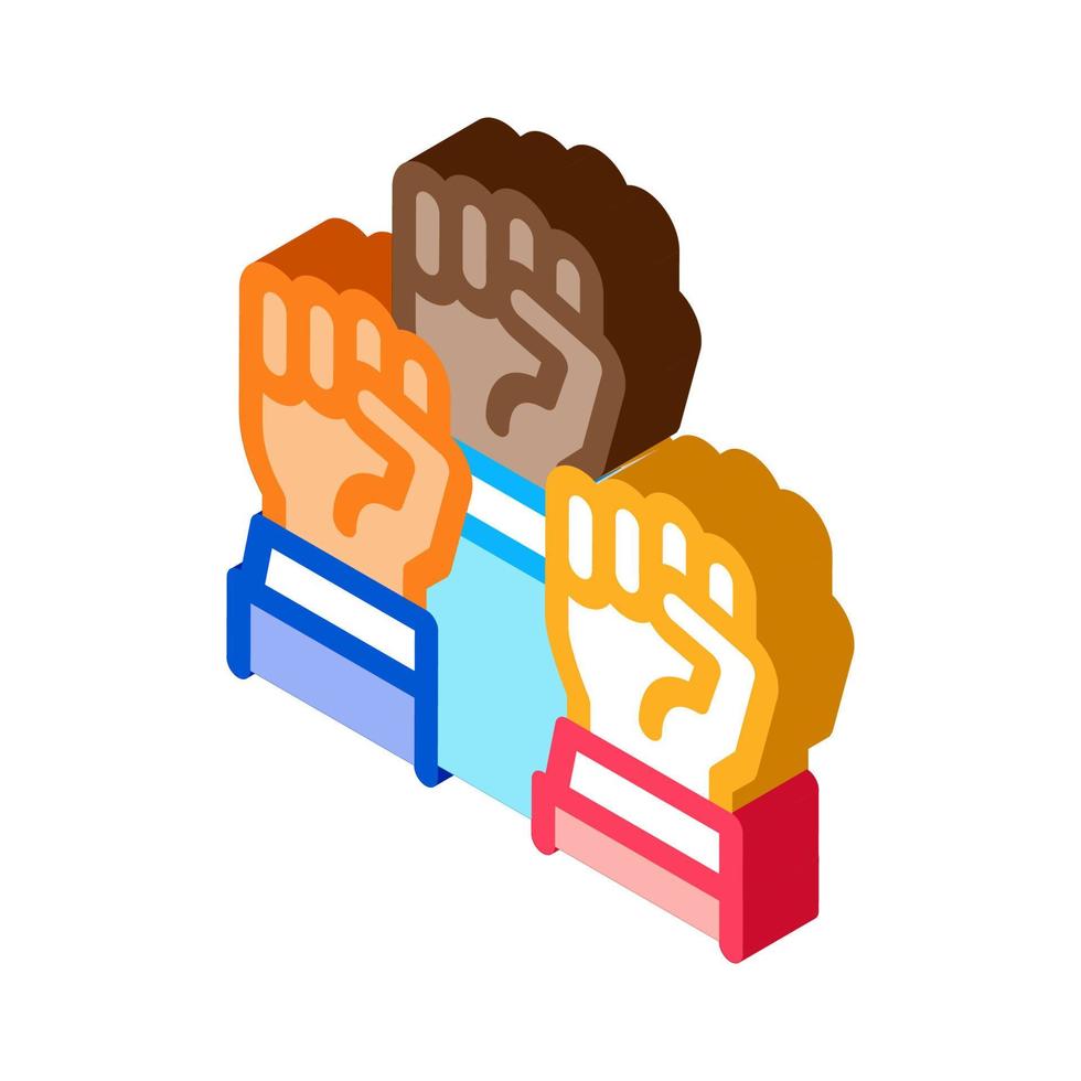 multiracial fists isometric icon vector illustration