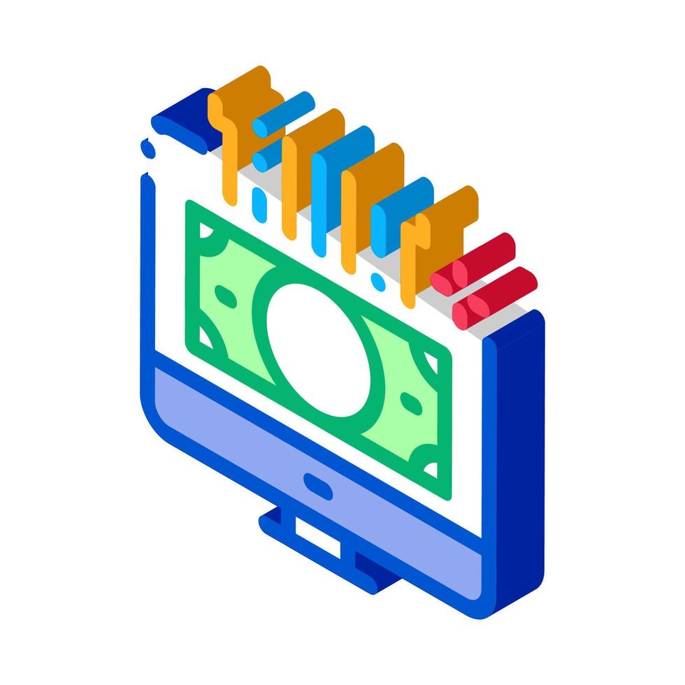 internet money computer screen isometric icon vector illustration