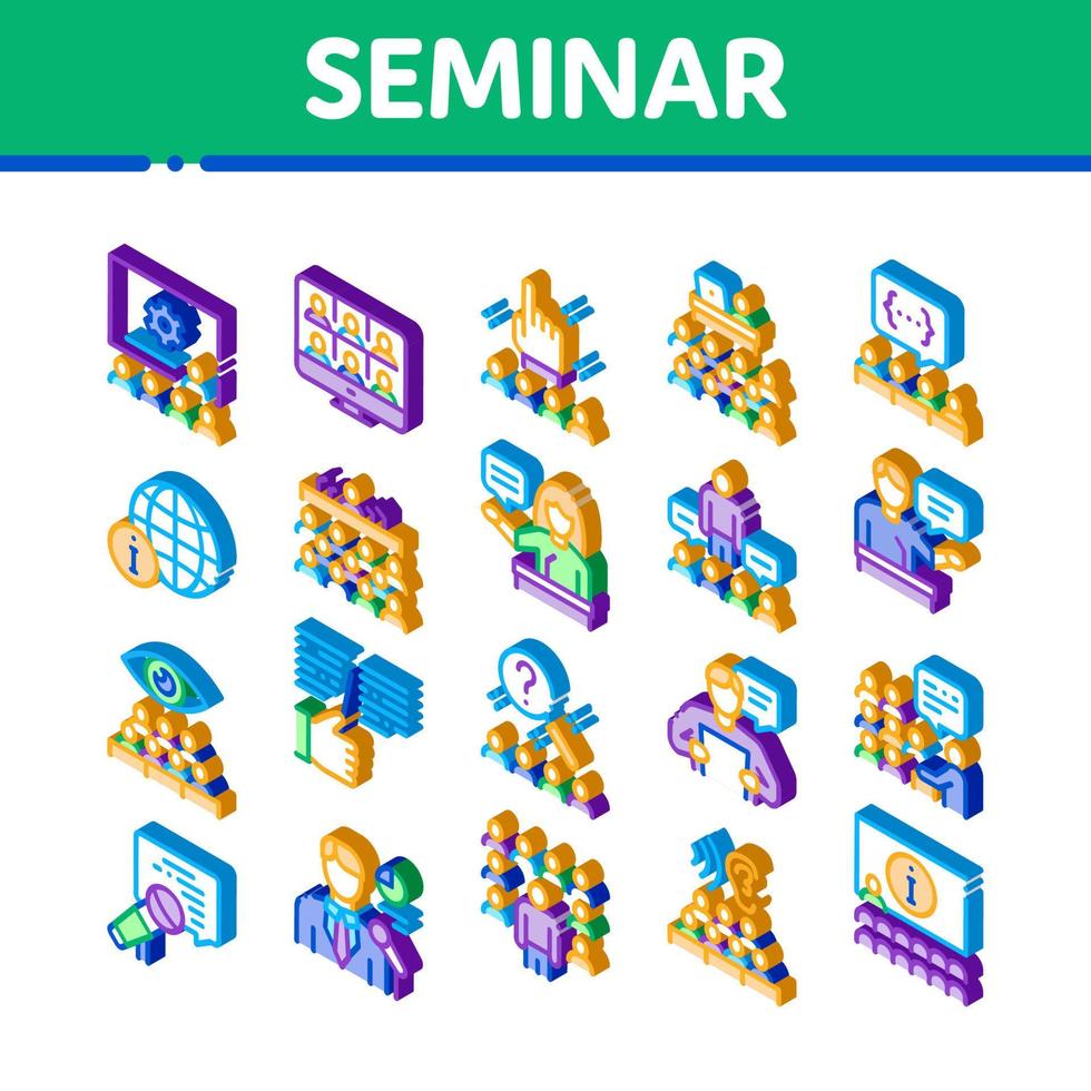 Seminar Conference Isometric Icons Set Vector